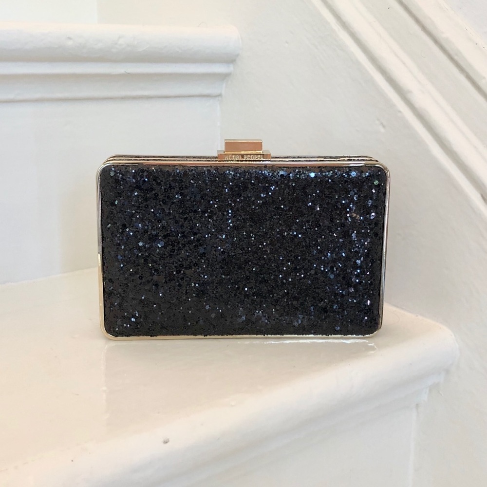 Henri Bendel black glitter and gold clutch
